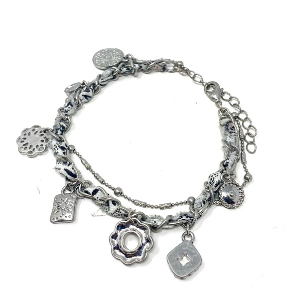 New Free People Bahama Bandana Anklet Silver White Black Gray - Picture 2 of 4